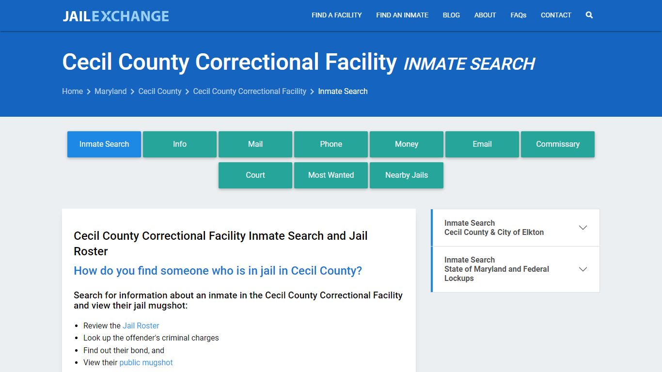 Cecil County Correctional Facility Inmate Search - Jail Exchange